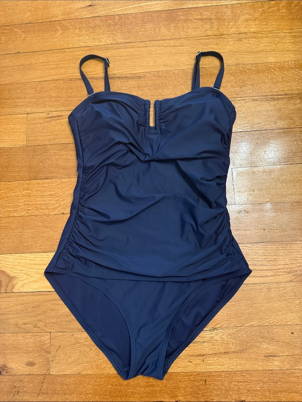 DKNY Navy One-Piece Swimsuit with Adjustable & Removeable Straps square neck - Picture 1 of 6